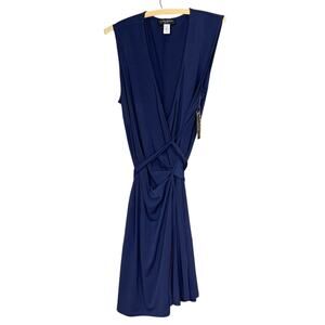 Women's Julie Dillon Designer Navy Blue V-Neck Belted Wrap Dress - Size 16 - NWT